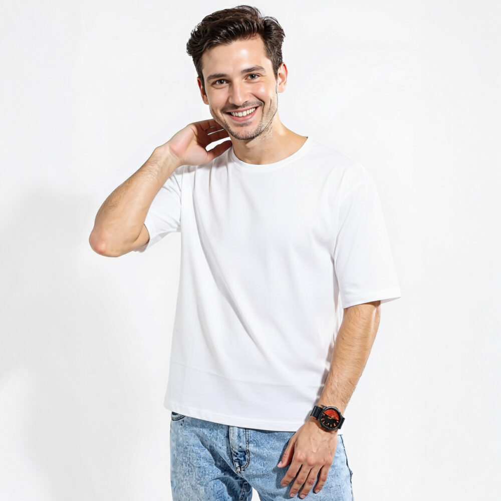 Mens Cotton Solid Oversize T-shirt White