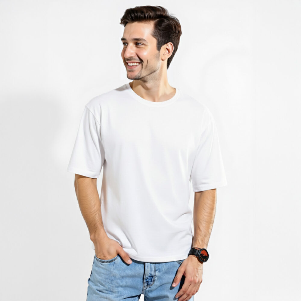 Mens Cotton Solid Oversize T-shirt White