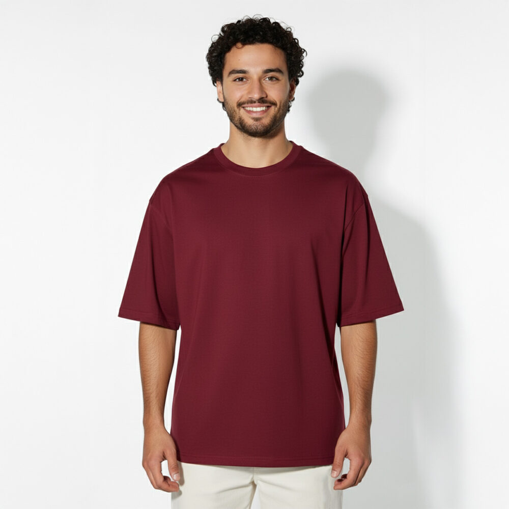 Men Oversize Plain T-shirt Bright Maroon
