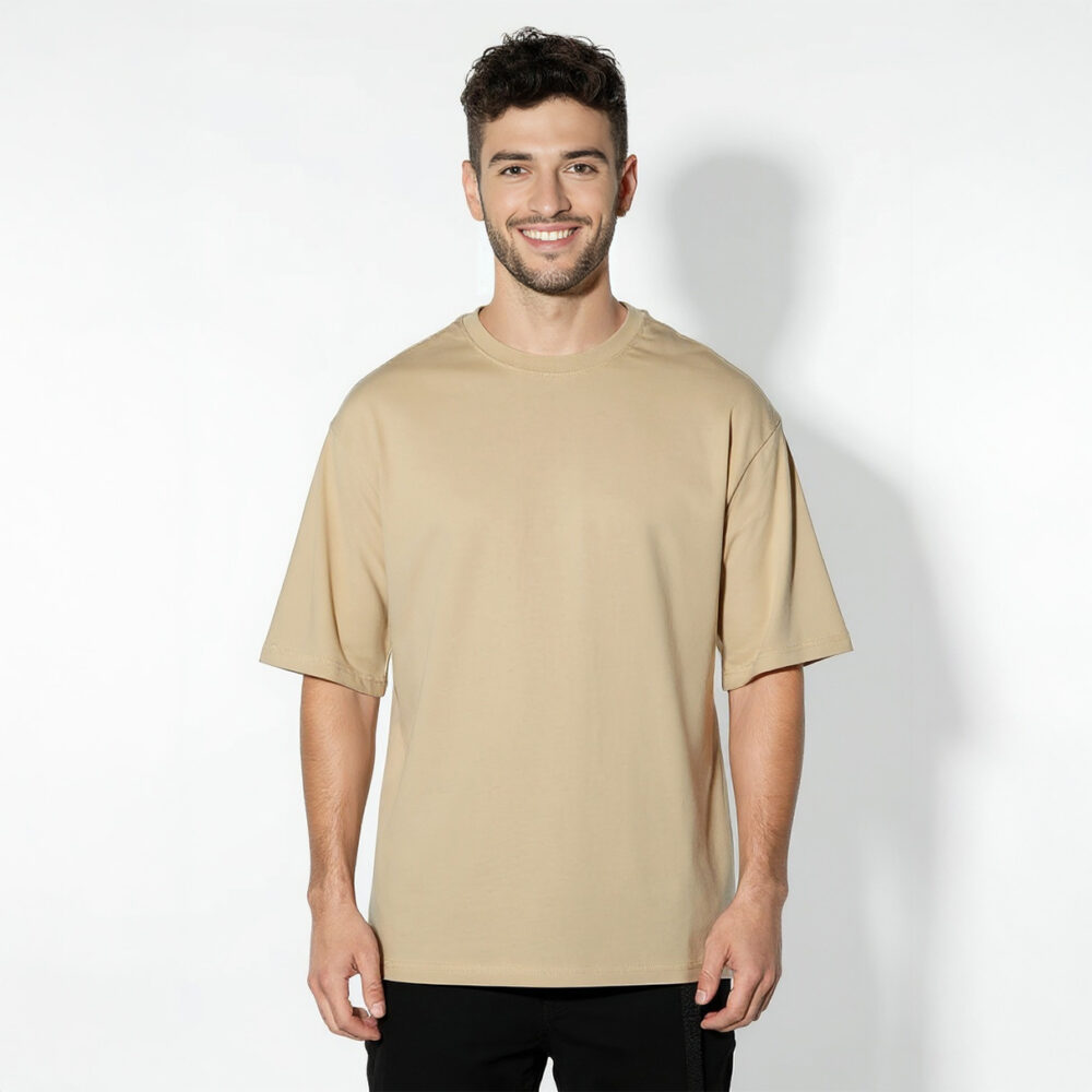 Men Oversize Plain T-shirt Light Beige