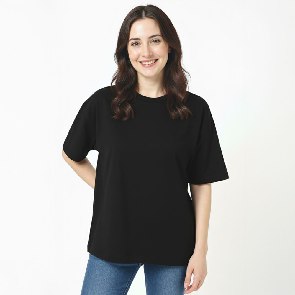 Female Cotton Solid Oversize T-shirt Black