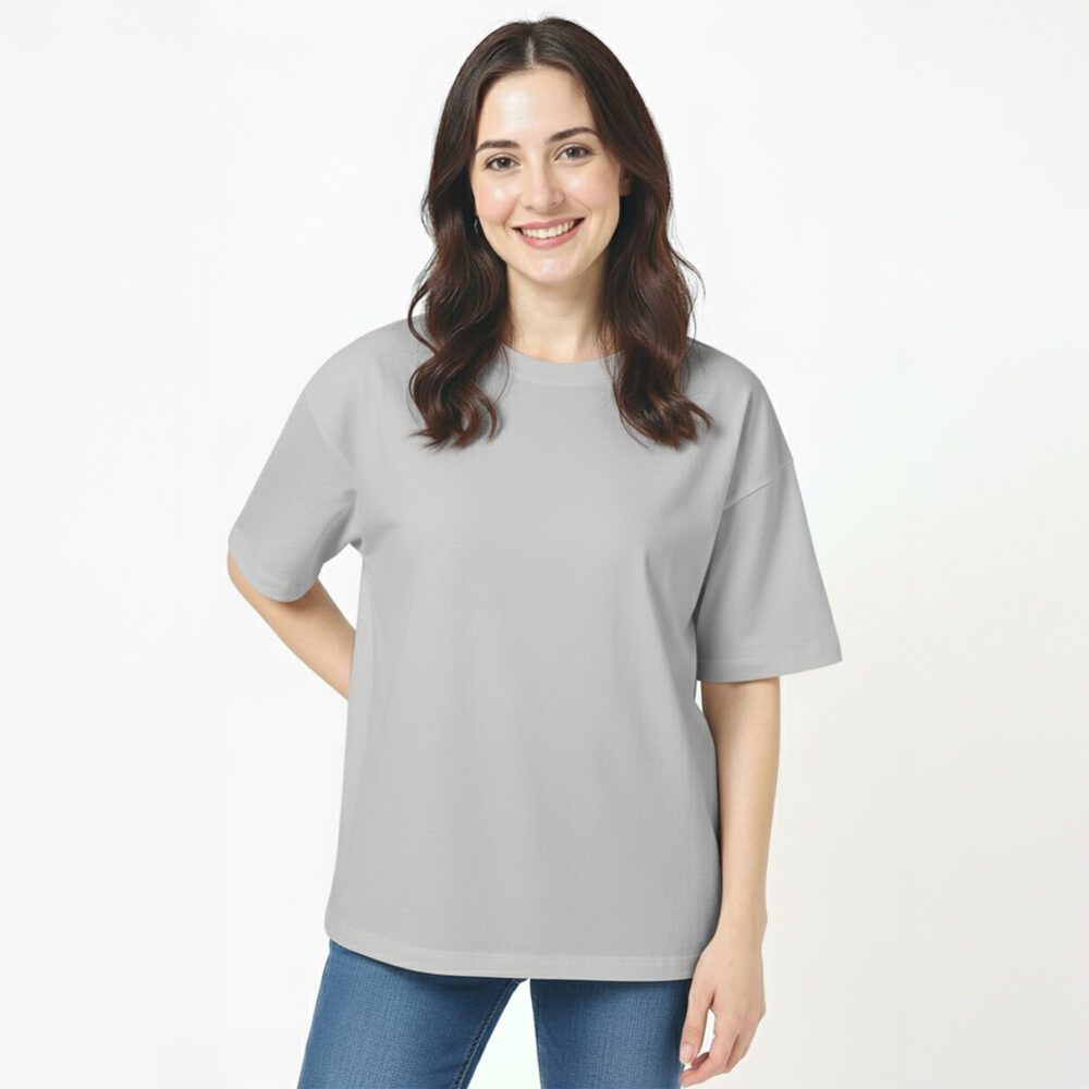 Female Cotton Solid Oversize T-shirt Grey