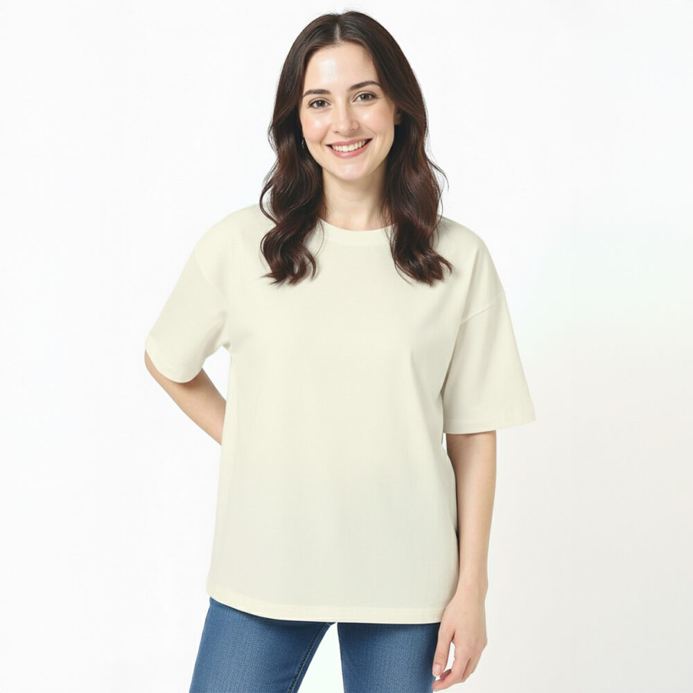Female Cotton Solid Oversize T-shirt Off-White