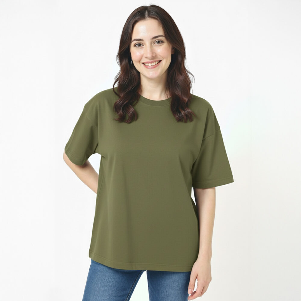 Female Cotton Solid Oversize T-shirt Olive Green