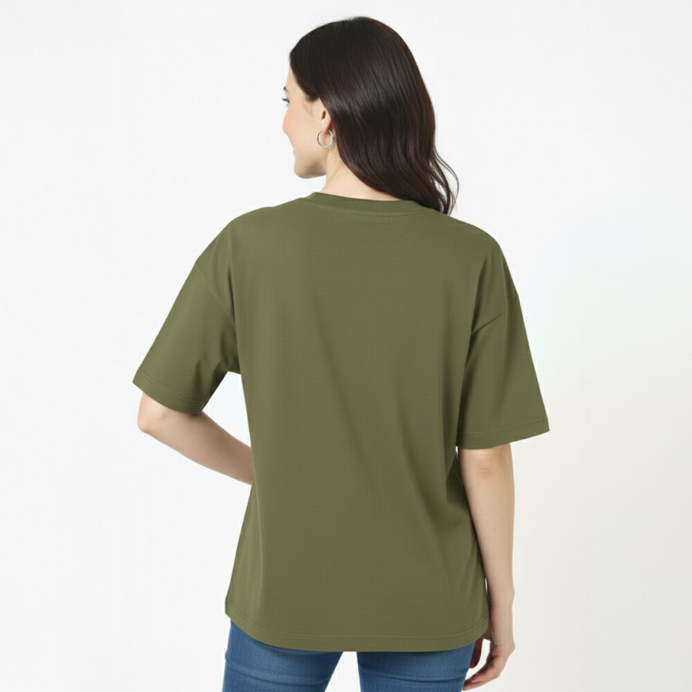 Female Cotton Solid Oversize T-shirt Olive Green