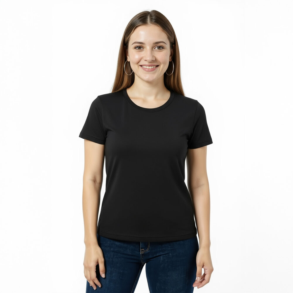 Women Regular Plain Cotton T-Shirt Black