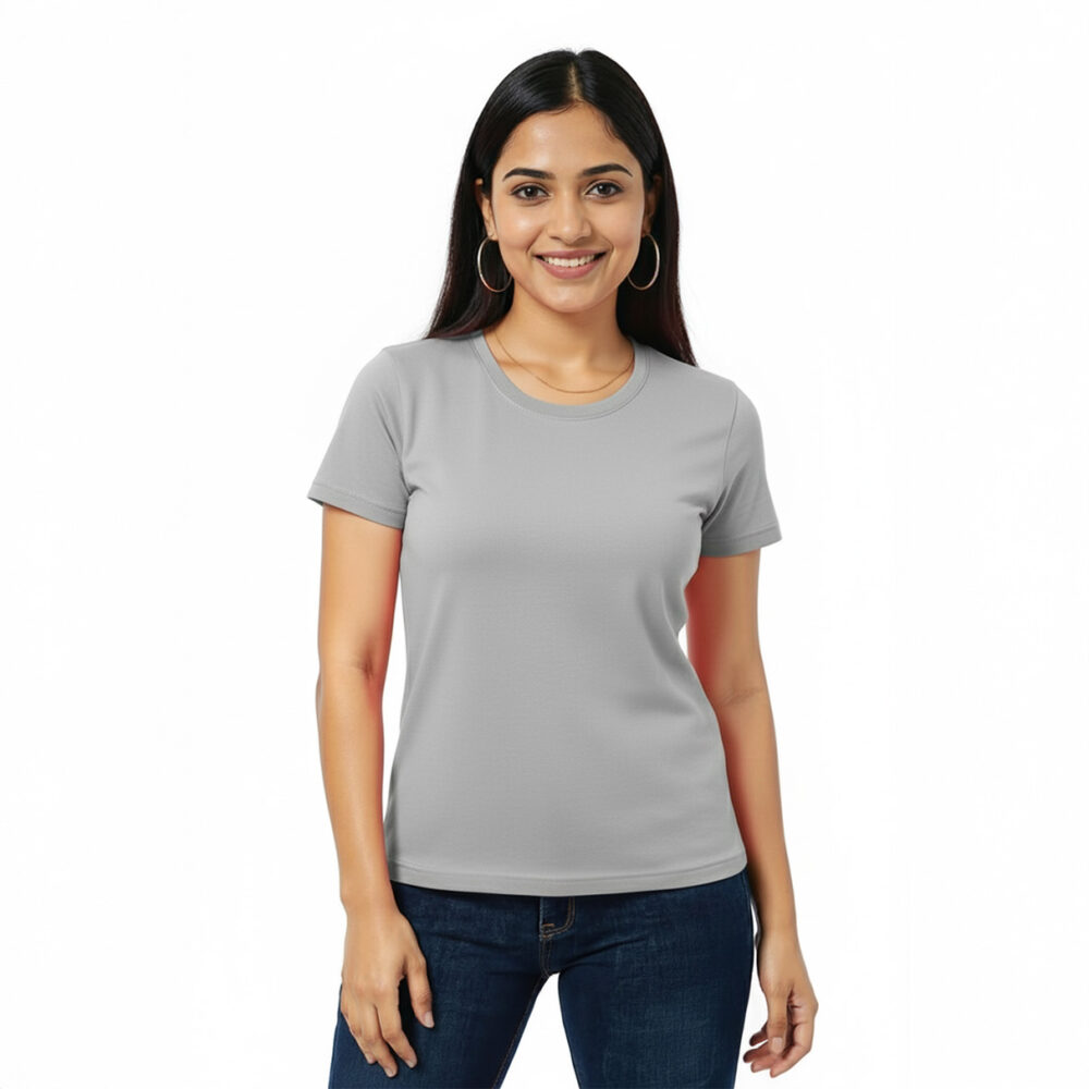 Women Regular Plain Cotton T-Shirt Grey