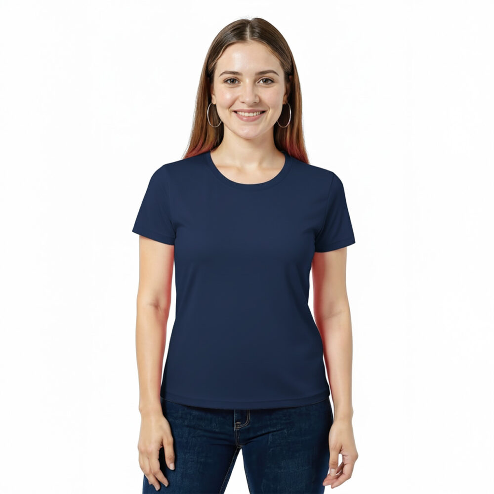 Women Regular Plain Cotton T-Shirt Navy Blue
