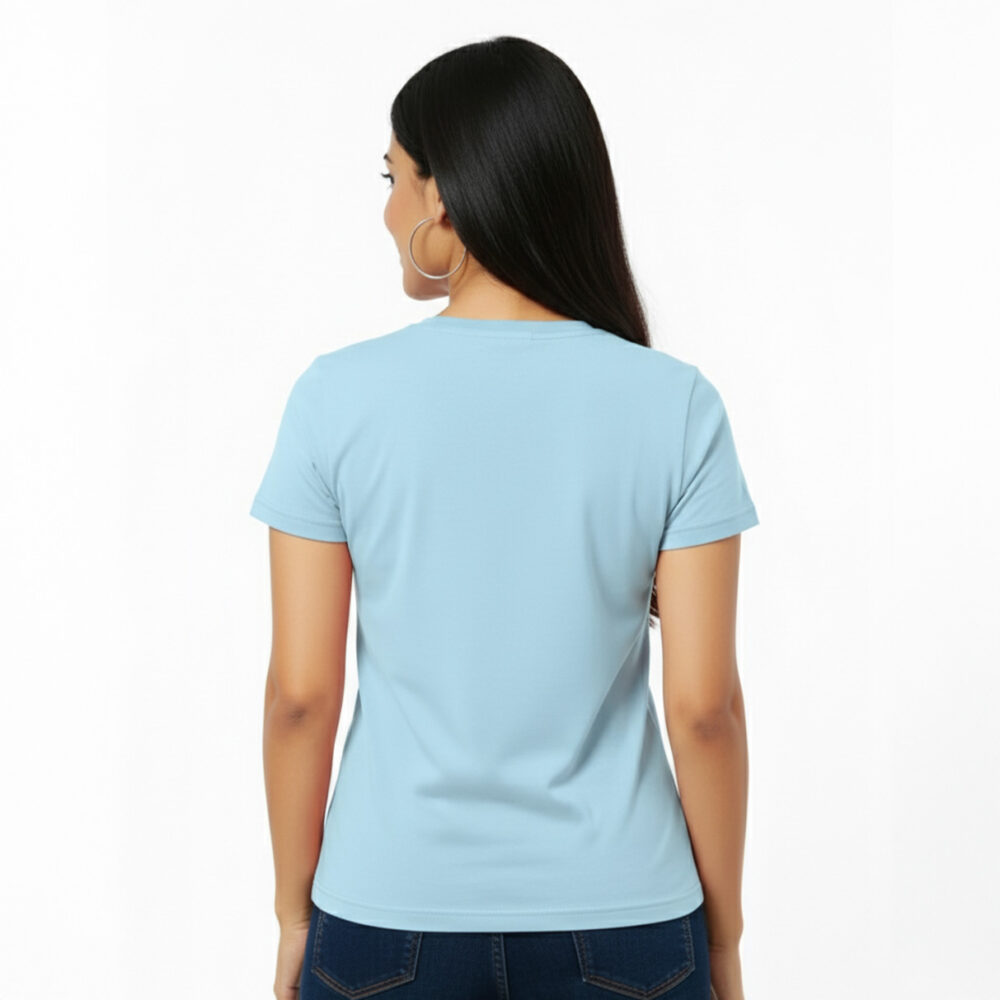 Women Regular Plain Cotton T-Shirt Ocean Blue