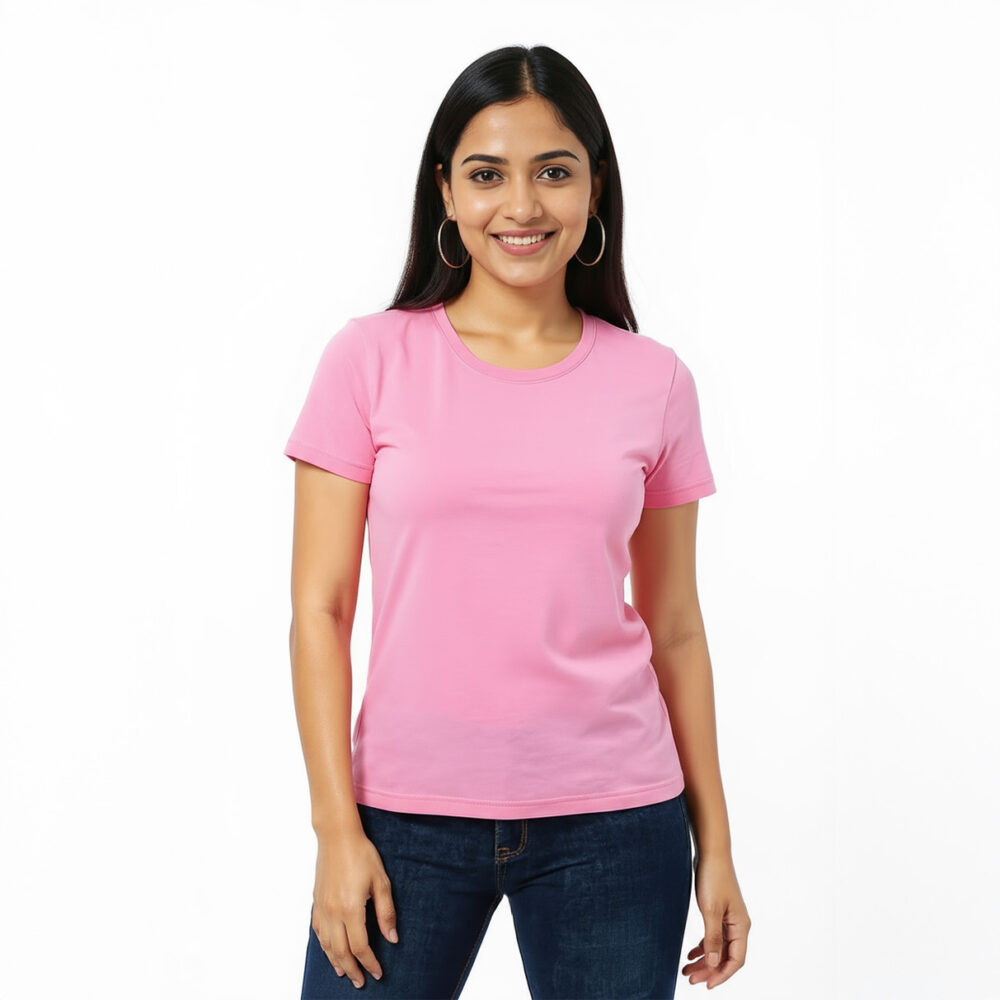 Women Regular Plain Cotton T-Shirt Pink