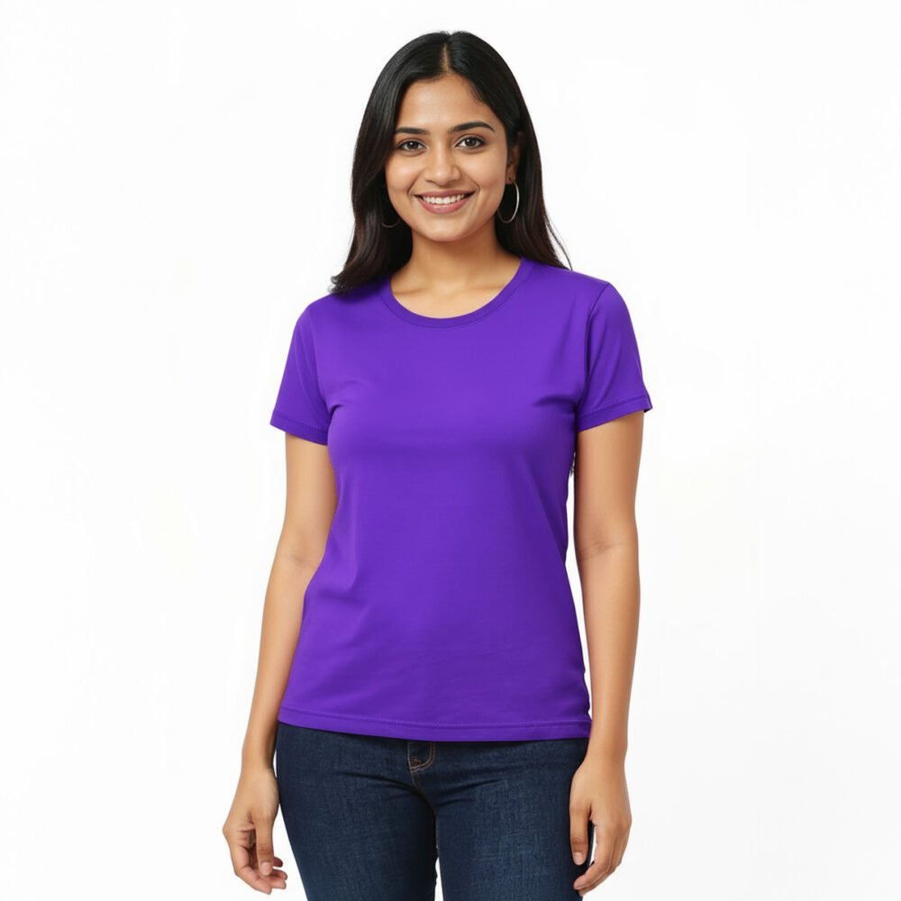 Women Regular Plain Cotton T-Shirt Purple