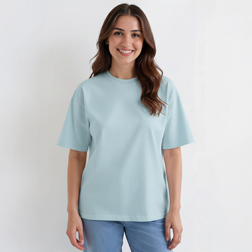 Women Solid Oversize T-shirt Aruba Blue
