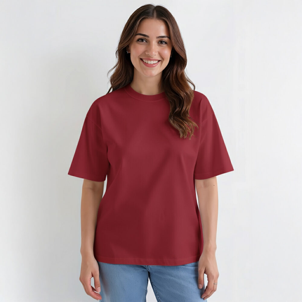 Women Solid Oversize T-shirt Bright Maroon