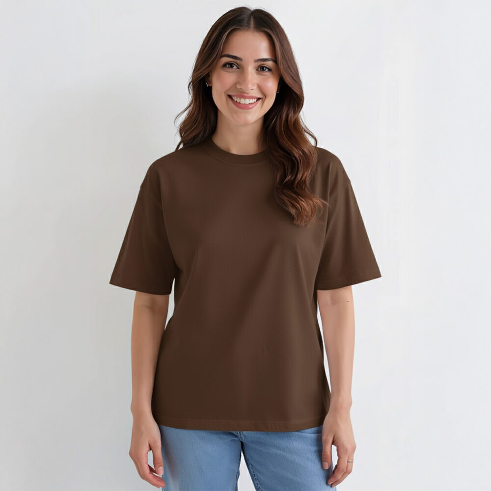 Women Solid Oversize T-shirt Chocolate Brown