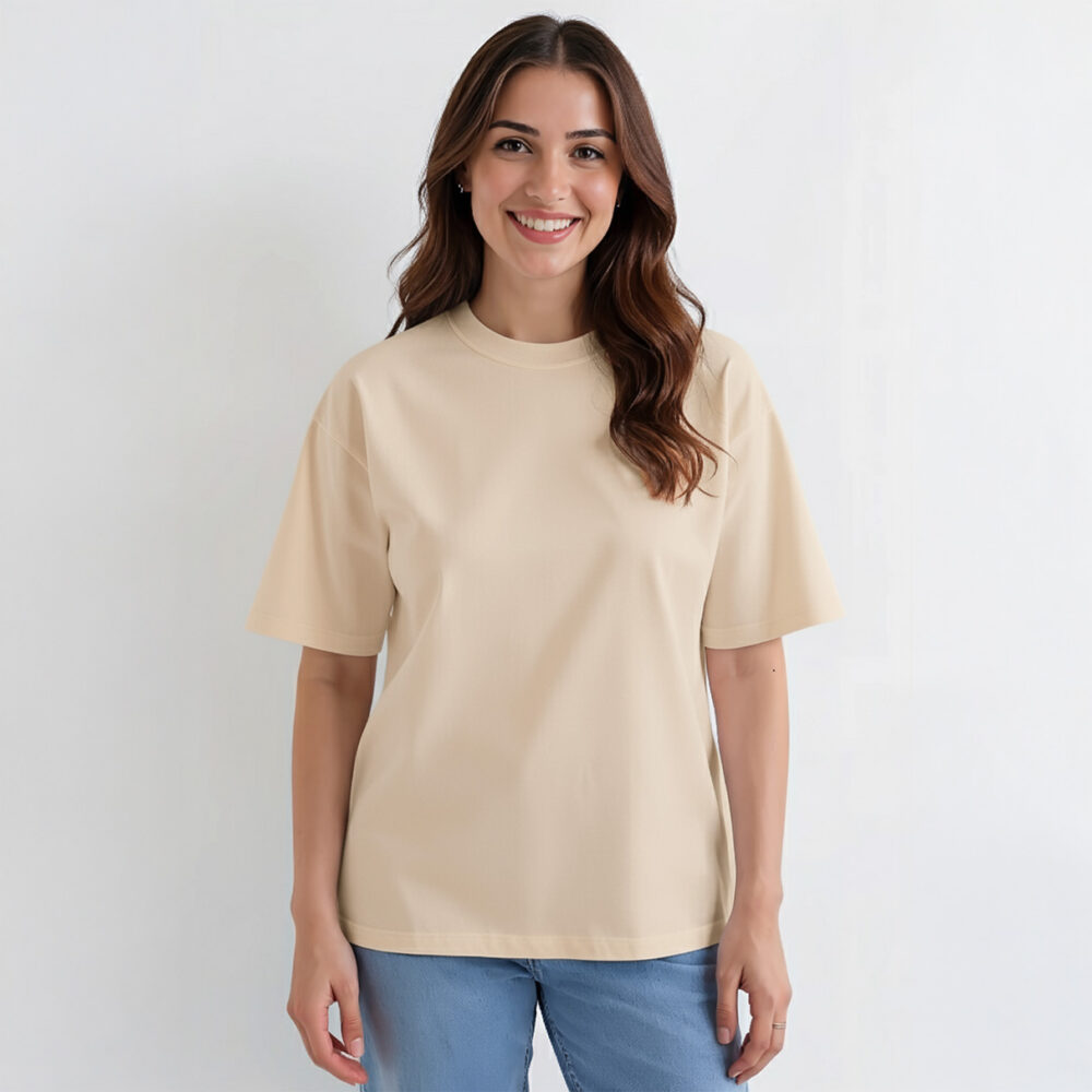 Women Solid Oversize T-shirt Beige