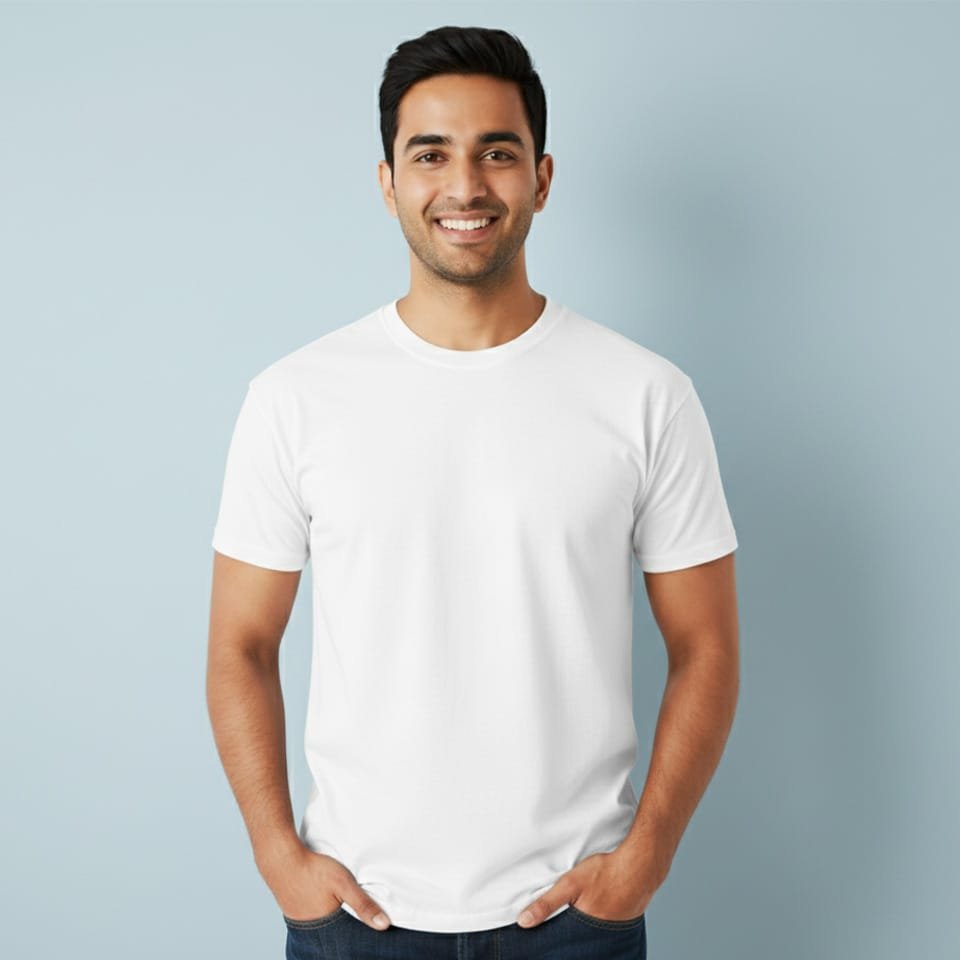 Men Regular Round Neck White T-shirt