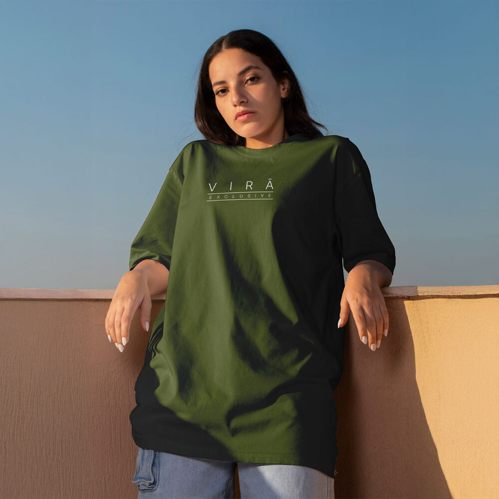 Women Cotton Printed Oversize T-shirt Olive Green
