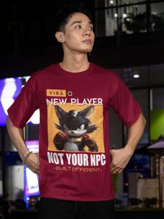 Men Oversize Maroon T-shirt New Player - Not Your NPC