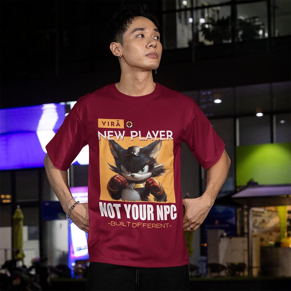Men Oversize Maroon T-shirt New Player - Not Your NPC