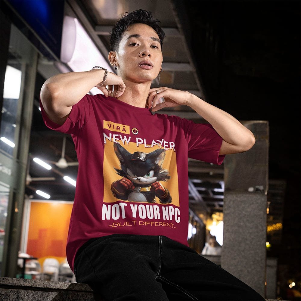 Men Oversize Maroon T-shirt New Player - Not Your NPC