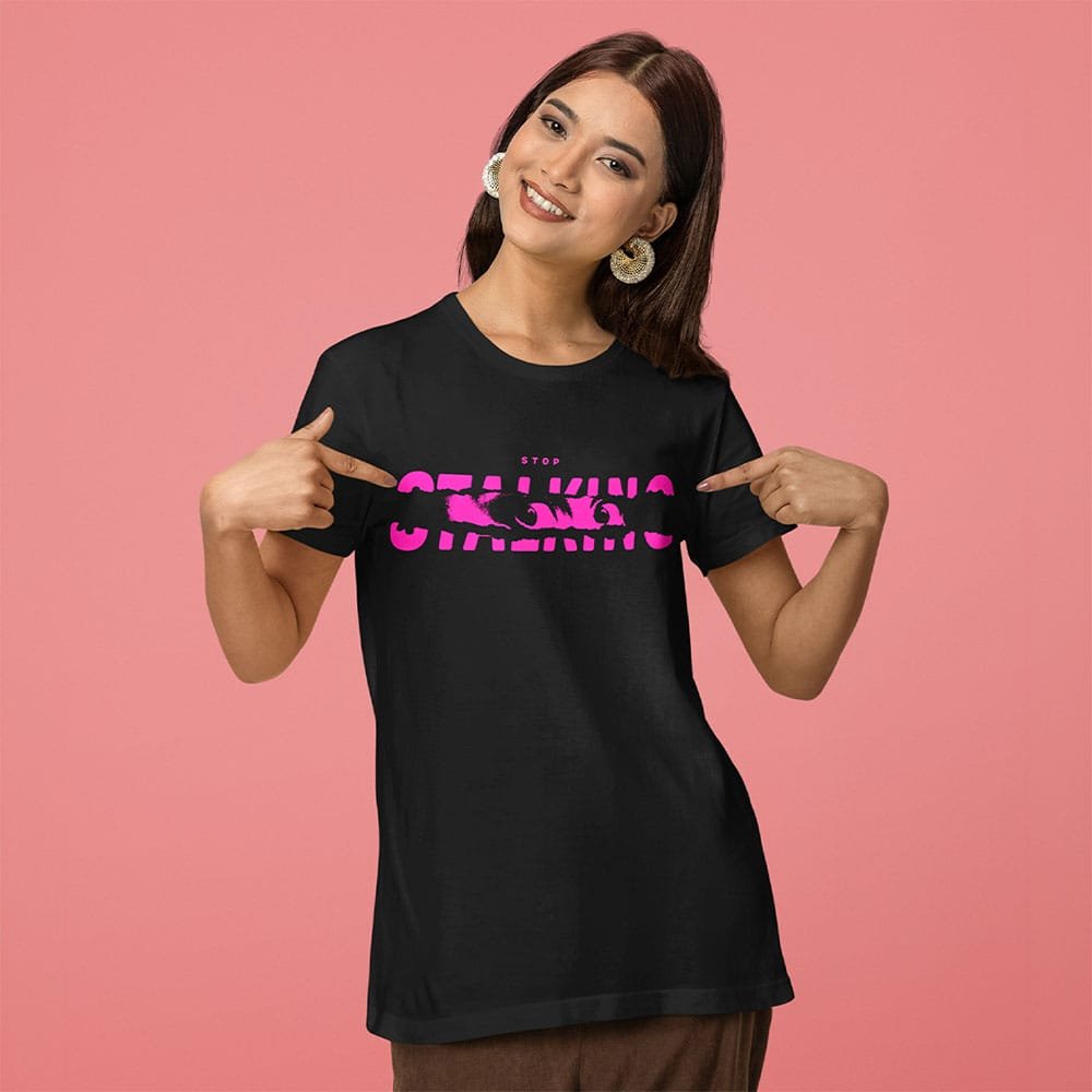 Printed Women Regular Black T-shirt - Stop Stalking