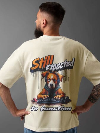 Men’s Oversize Printed T-Shirt – 1% Barely Functioning (Off-White)