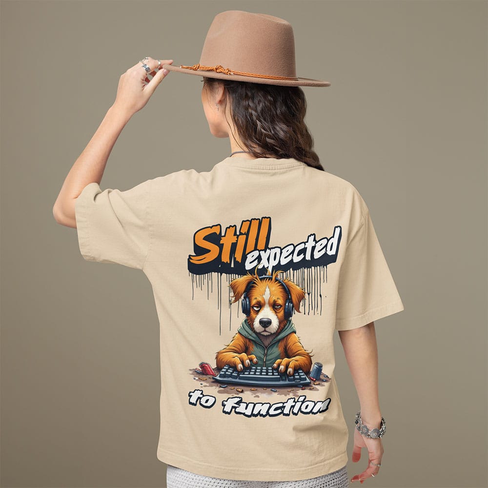 Women’s Oversize Printed T-Shirt – 1% Barely Functioning (Off-White)